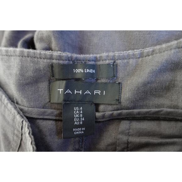 Tahari Vintage 90s Pants Womens 4 Gray Linen Minimal Dark Academia Lagenlook - Picture 3 of 9